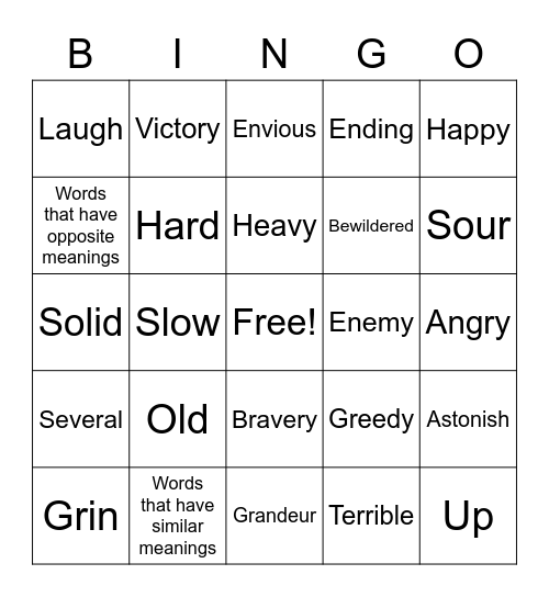 Synonyms & Antonyms Bingo Card