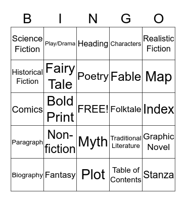 Genres and Features Bingo Card