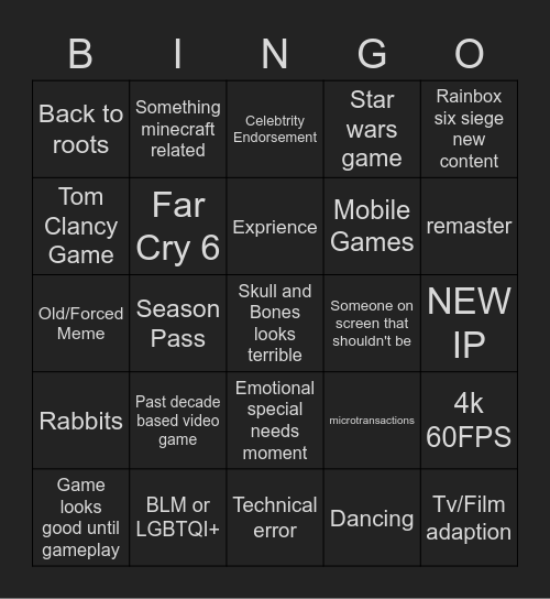 Ubisoft Bingo Card