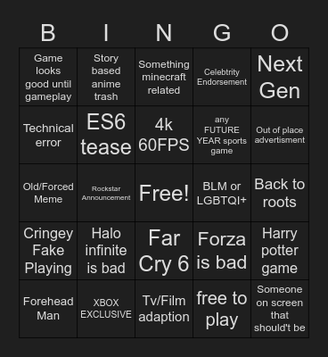 E3 Xbox Bingo Card