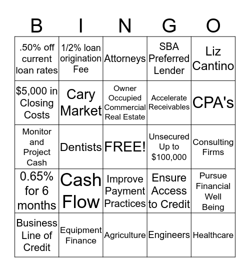 Business Banker Bingo Card