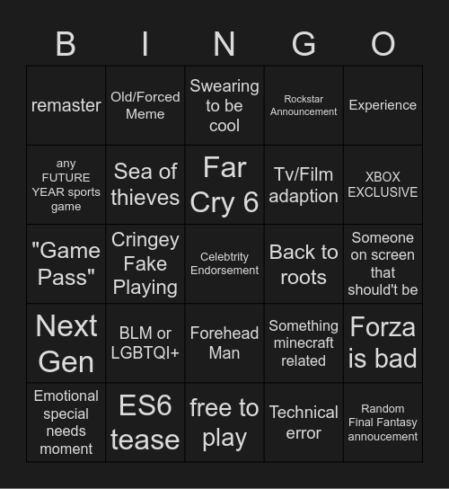 E3 Xbox Bingo Card