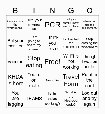 COVID Bingo Card