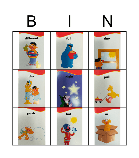 opposites Bingo Card