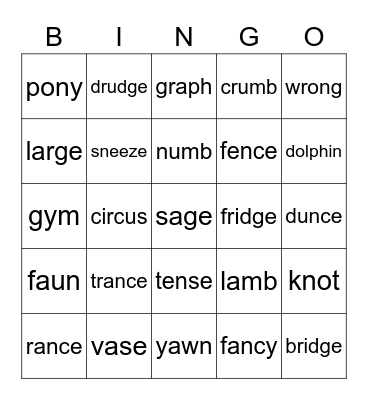 Phonics Review 3 Bingo Card