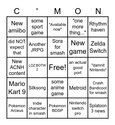 cmon nintendo... Bingo Card