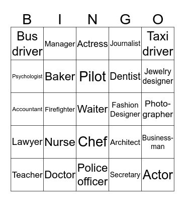 Job Definition Match Bingo Card