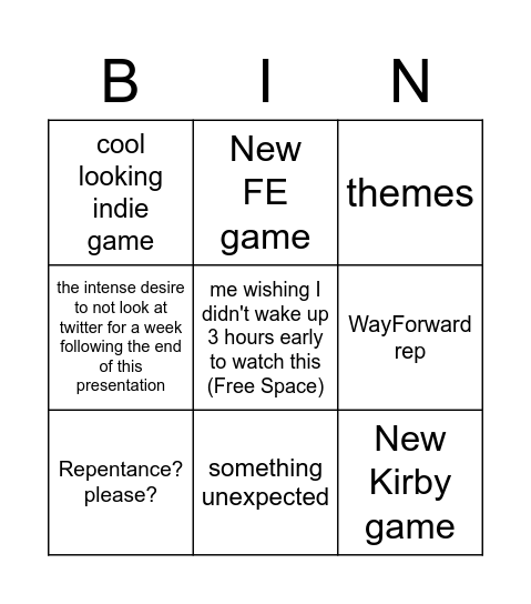 owchie Bingo Card