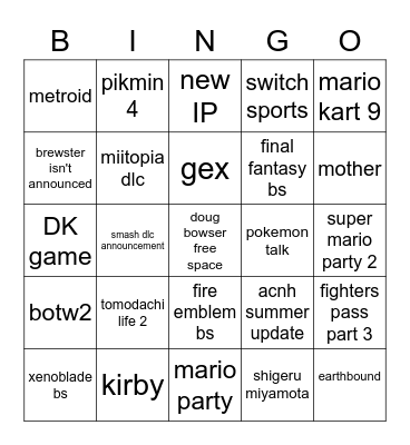 nintendo e3 bingo Card