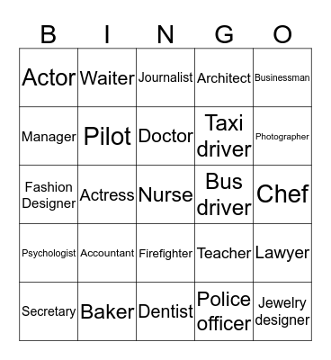 Job Definition Match Bingo Card