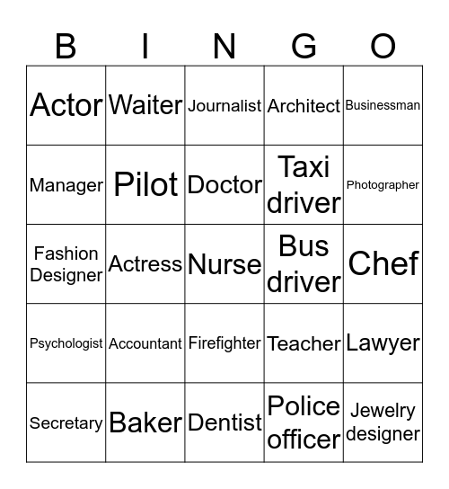 Job Definition Match Bingo Card