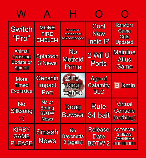 Nintendo E3 Direct 2021 Bingo Card