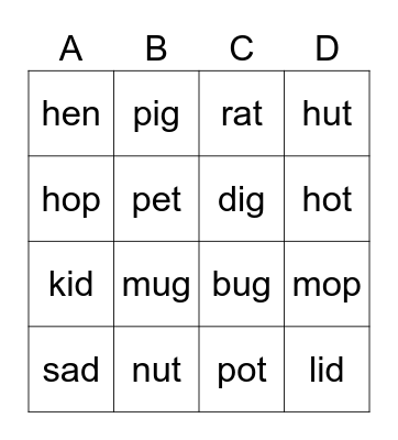 eSTAR 2: Review 2 Phonics Bingo Card