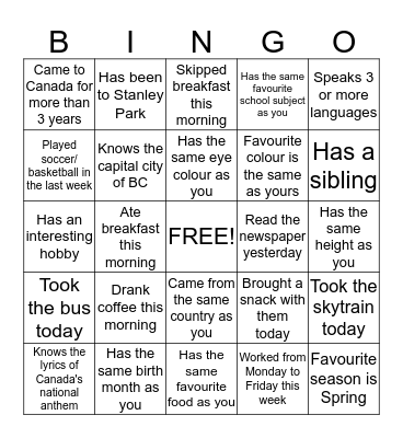 Find someone who... Bingo Card