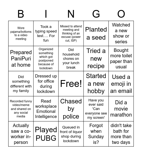 Untitled Bingo Card