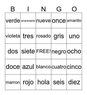 Spanish Club Bingo Card