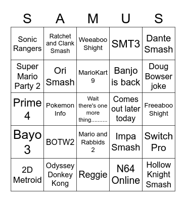 E3 2021 Mario Edition Bingo Card