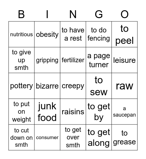 Vocab Revision Bingo Card