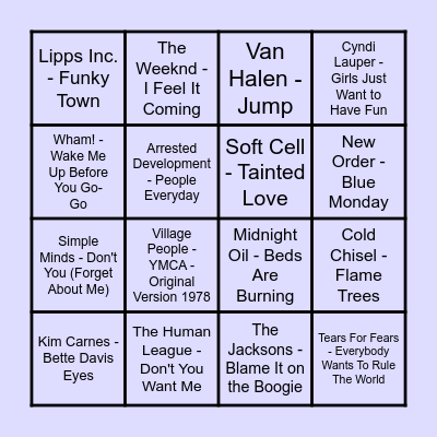Prince Music Bingo #1 Bingo Card