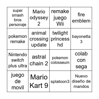 Nintendo E3 Bingo Card