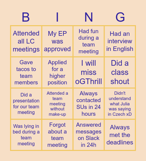 AIESEC journey Bingo Card