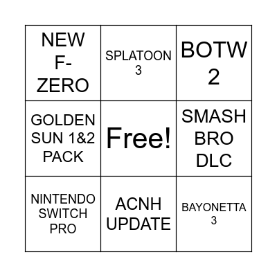 NINTENDO E3 Bingo Card