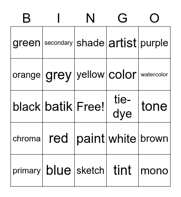 TIE-DYE BINGO Card