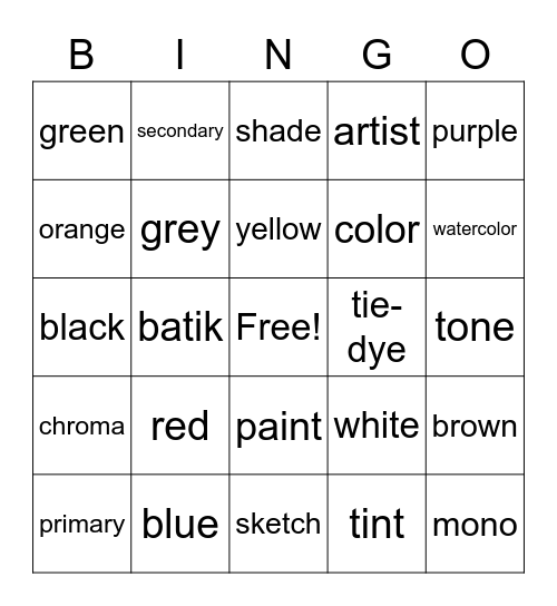 TIE-DYE BINGO Card