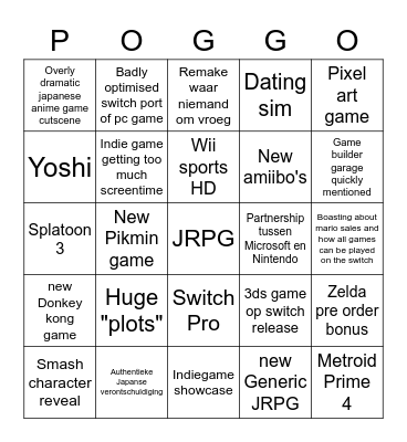 NINTENDO E3 2022221 Bingo Card