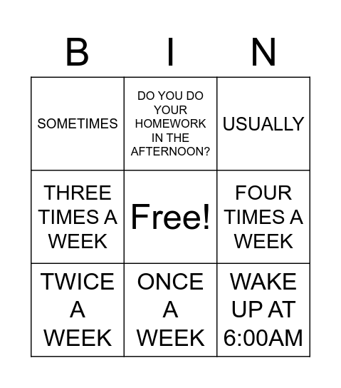 Untitled Bingo Card