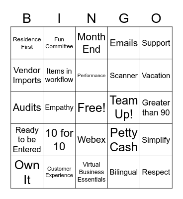 AP Team Challenge Bingo Card