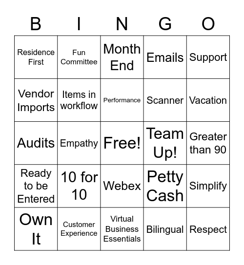 AP Team Challenge Bingo Card