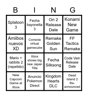 E3 Bingo Card