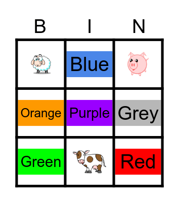Colours Bingo Card