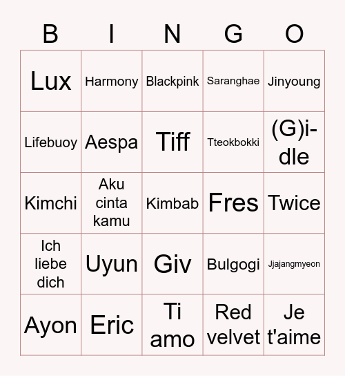 Love! Bingo Card