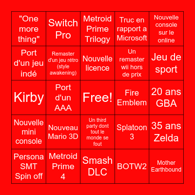 Nintendo Direct Bingo Card