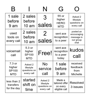 Team Michelle Bingo Card