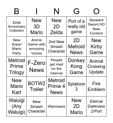 Nintingo Bingo Card