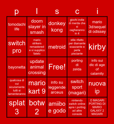 nintendo direct di oggi Bingo Card