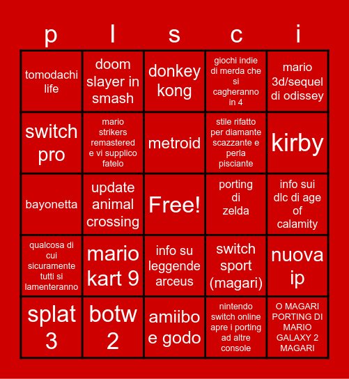 nintendo direct di oggi Bingo Card