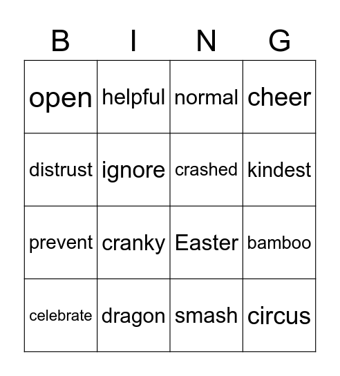 HD Word Bingo Card