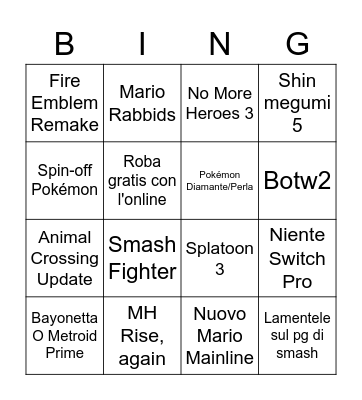 Nintendo Direct Bingo Card