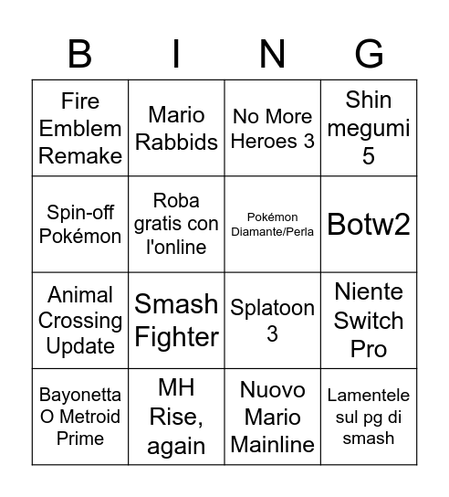 Nintendo Direct Bingo Card