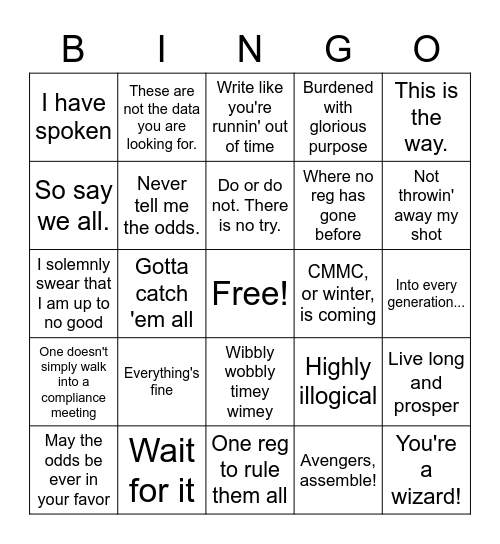 CMMC Talk Bingo Card