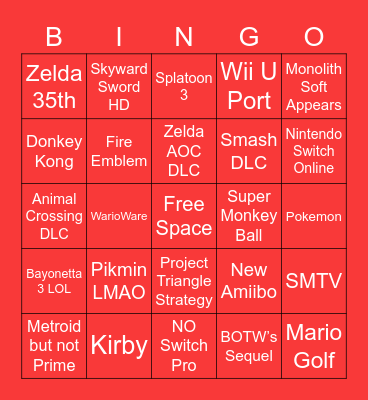 Nintendo Direct Bingo Card