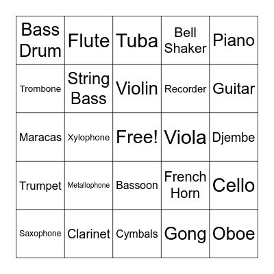 Instrument Family Bingo Card