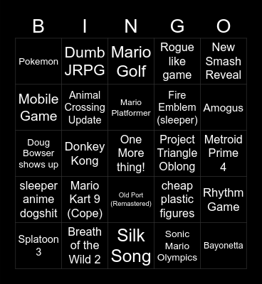 zoil nintendo direct e3 type beat Bingo Card