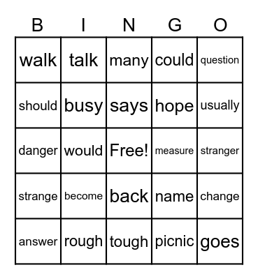 Sight Word BINGO! Bingo Card