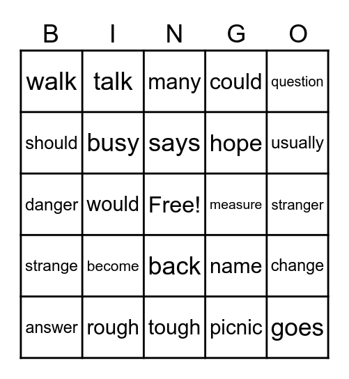 Sight Word BINGO! Bingo Card