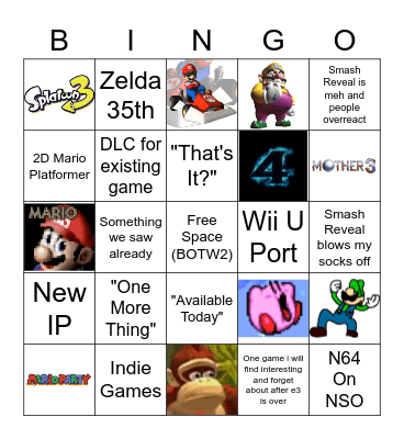 Nintendo E3 Bingo Card